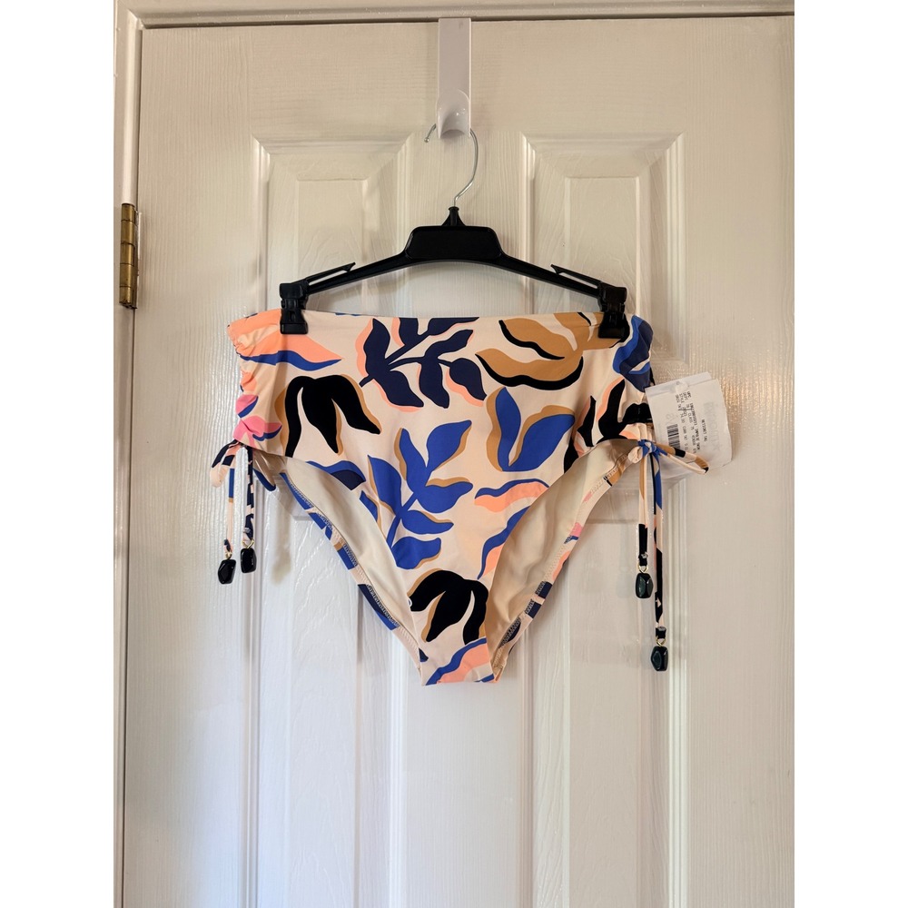 Red Carter Womens High Waisted Bikini Bottom Abstract Floral Side Tie Large NWOT